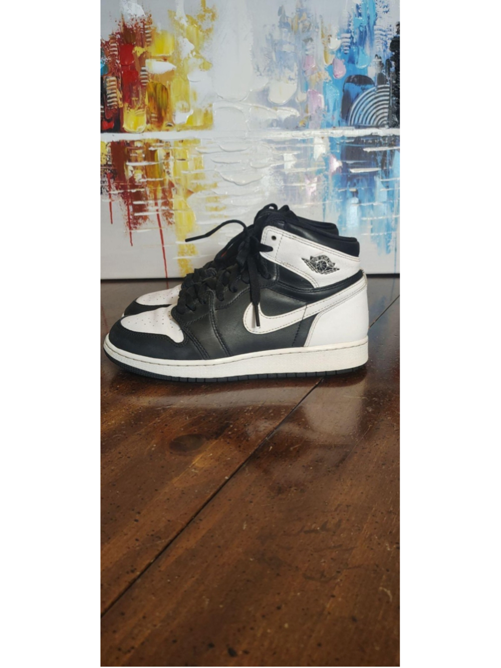 Jordan Air Jordan 1 Mid Shoes Youth Size 6.5Y Black White Leather Sneakers